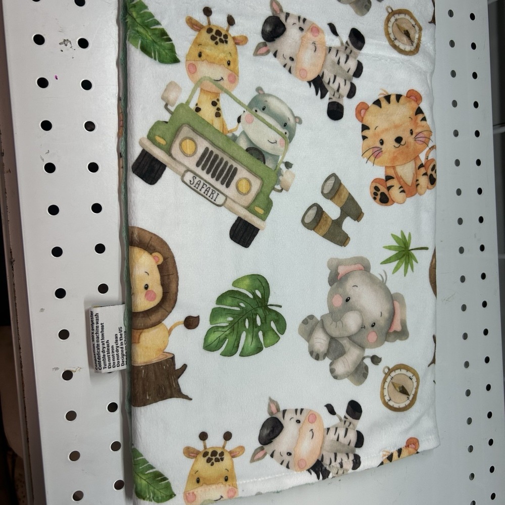 Brand New Baby Minky Blanket 30"x40" Safari/Green - Picture 2 of 3